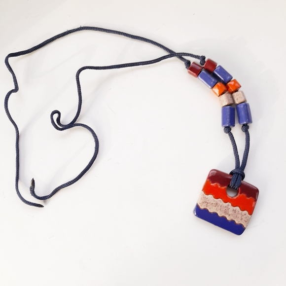 Vintage Earthy Pottery Bead & Pendant Necklace - Picture 4 of 5